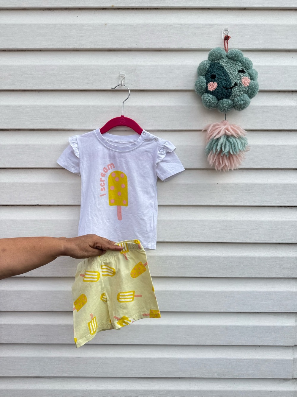 Kids White Ice Cream Tee & Yellow Popsicle Shorts Matching Set